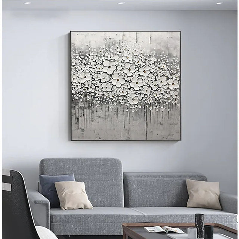Winter Blossom-3D Textured Black and White Floral Oil Painting, Modern Wall Art for Home Decoration