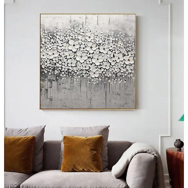 Winter Blossom-3D Textured Black and White Floral Oil Painting, Modern Wall Art for Home Decoration