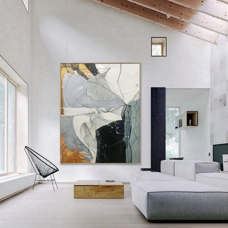 Wisdom-Contrast and Serenity: Modern Abstract Oil Painting in Black, Gray, White