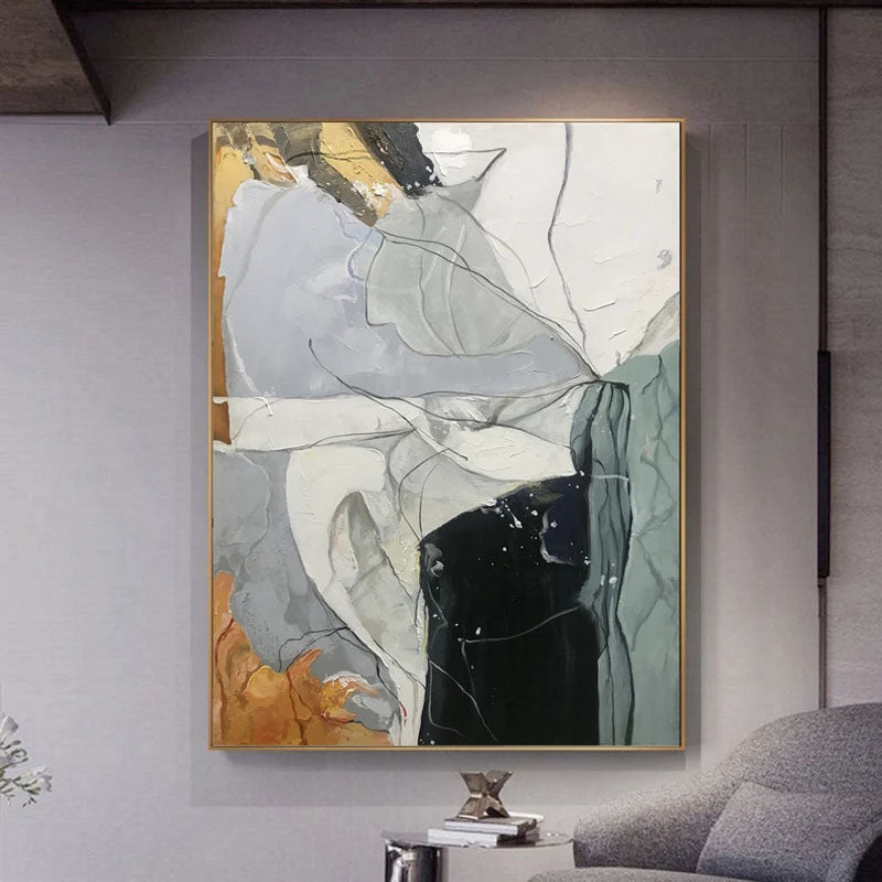 Wisdom-Contrast and Serenity: Modern Abstract Oil Painting in Black, Gray, White