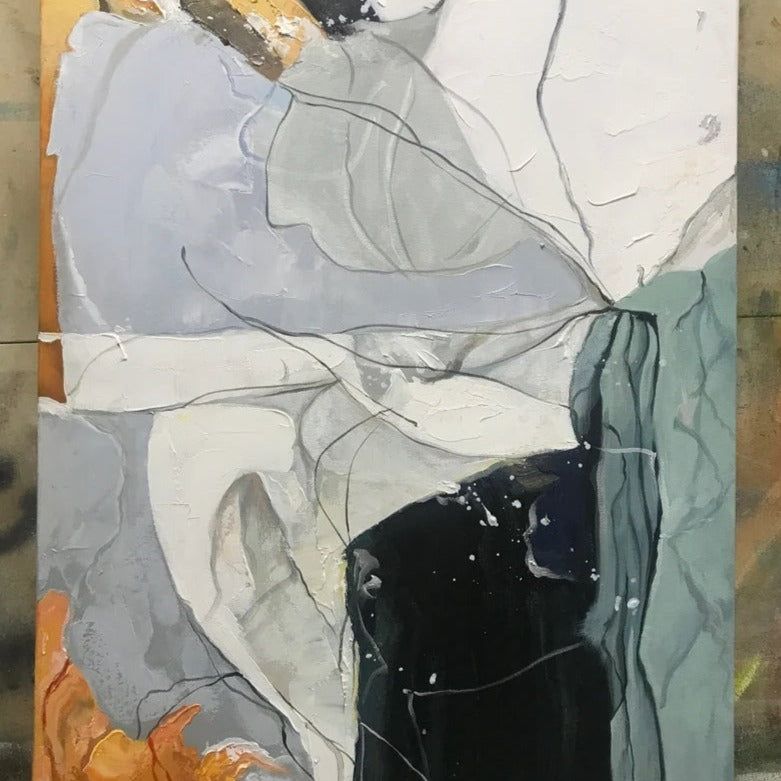 Wisdom-Contrast and Serenity: Modern Abstract Oil Painting in Black, Gray, White