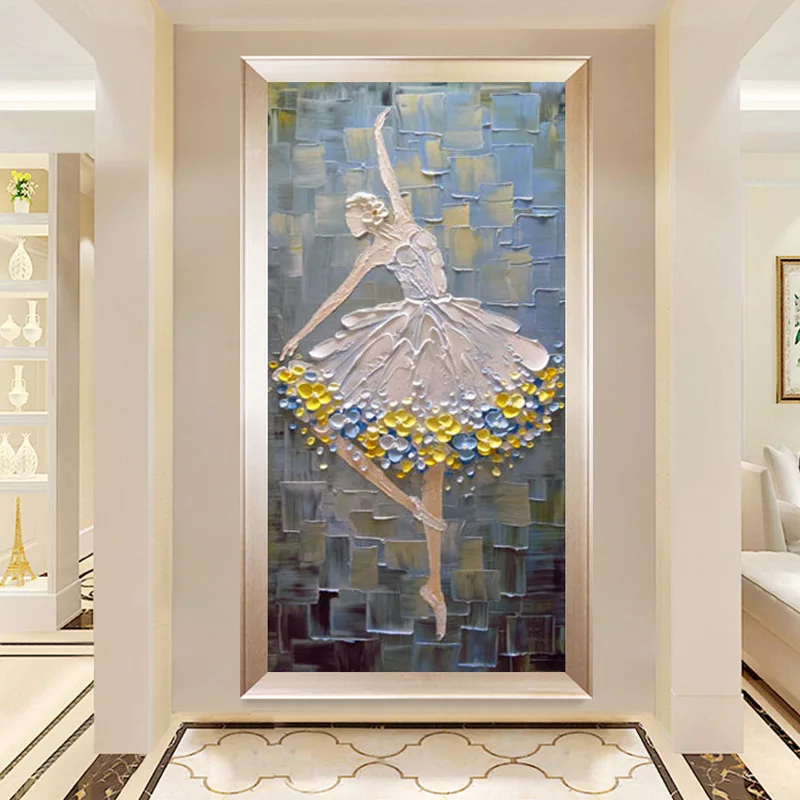 Balletteuse-Textured Oil Painting of Ballet Dancer - 3D Impasto Art for Living Room Wall Decor