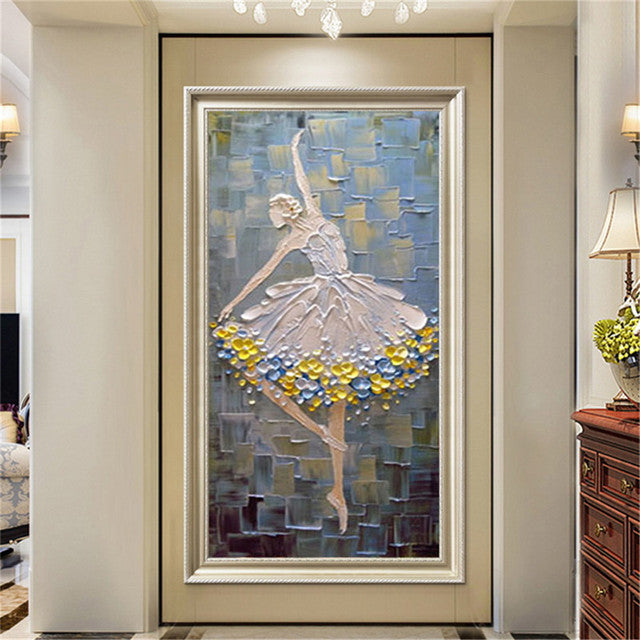 Balletteuse-Textured Oil Painting of Ballet Dancer - 3D Impasto Art for Living Room Wall Decor