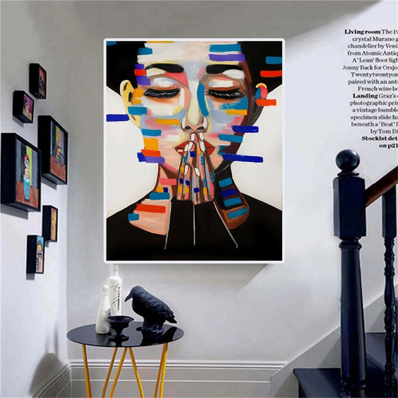 Belle-Modern Abstract Woman Face Art - Vibrant Color Blocks Wall Painting