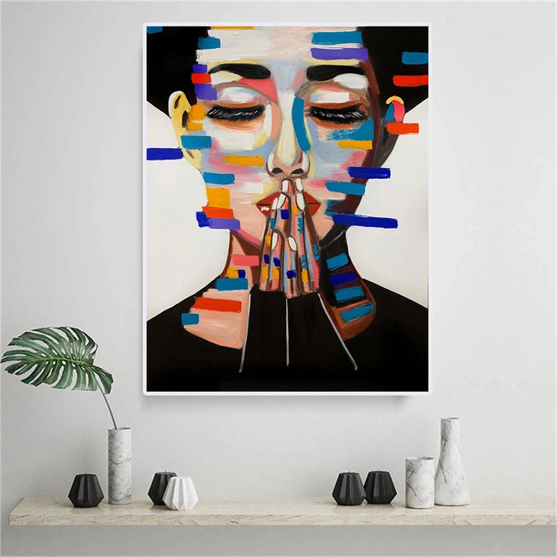 Belle-Modern Abstract Woman Face Art - Vibrant Color Blocks Wall Painting