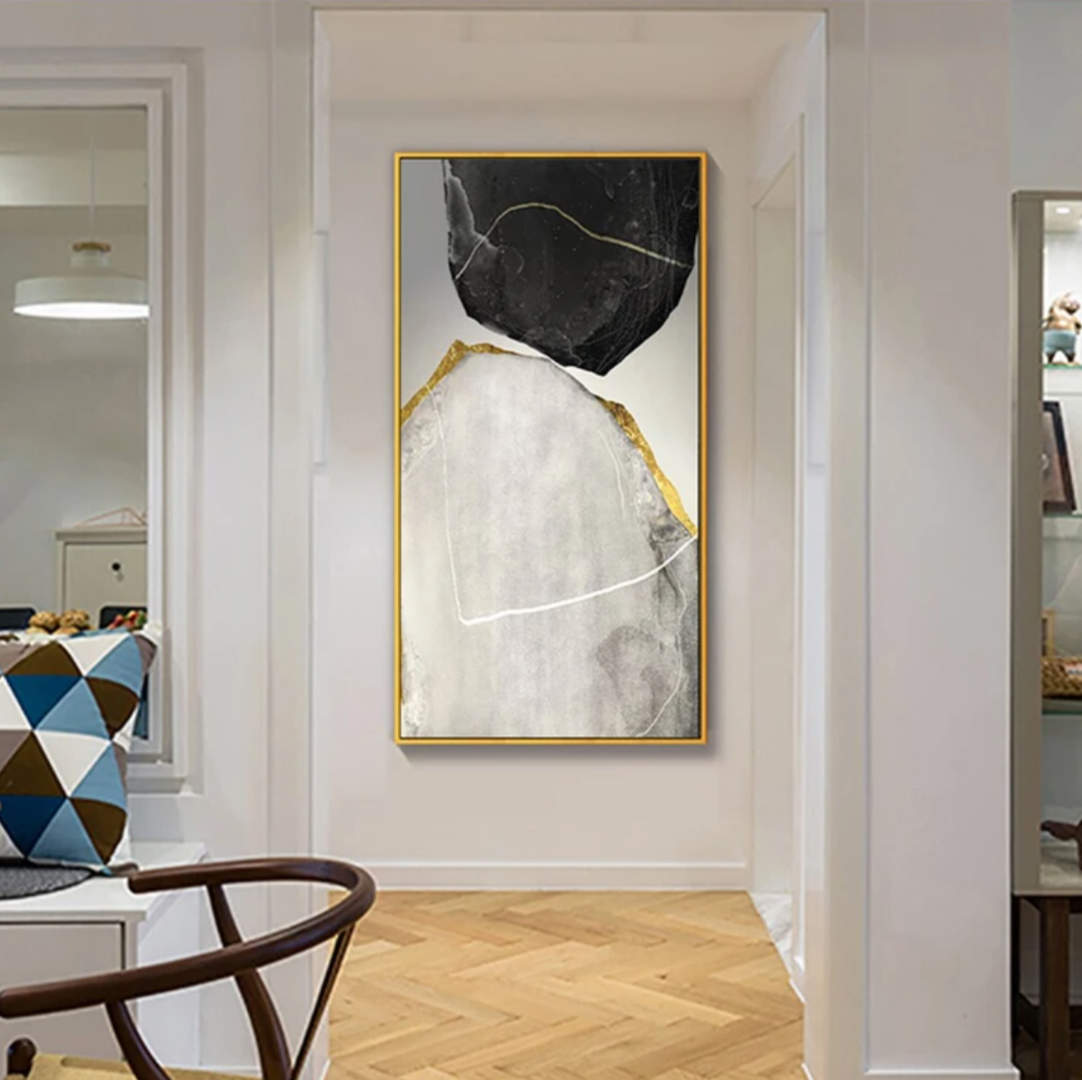 Classy-Abstract Geometric Painting with Gold Accents for Modern Homes