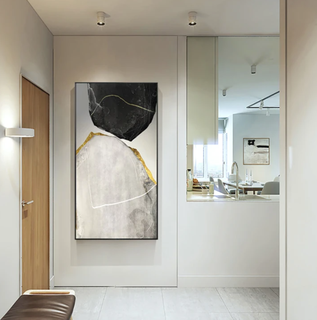 Classy-Abstract Geometric Painting with Gold Accents for Modern Homes