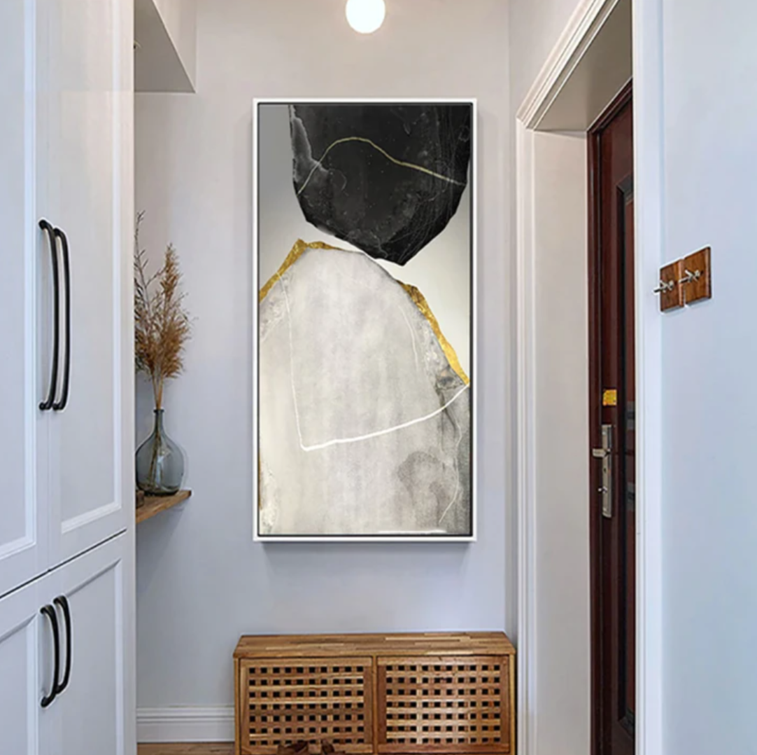 Classy-Abstract Geometric Painting with Gold Accents for Modern Homes