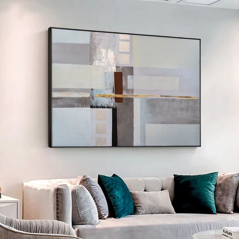 Conservatory-Abstract Geometric Wall Art - Neutral Tones with Gold Accent Modern Minimalist Decor