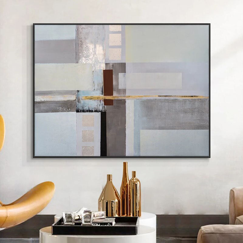 Conservatory-Abstract Geometric Wall Art - Neutral Tones with Gold Accent Modern Minimalist Decor