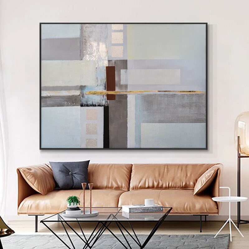 Conservatory-Abstract Geometric Wall Art - Neutral Tones with Gold Accent Modern Minimalist Decor