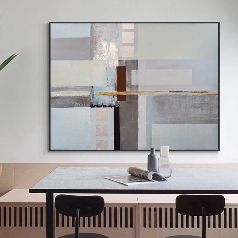 Conservatory-Abstract Geometric Wall Art - Neutral Tones with Gold Accent Modern Minimalist Decor