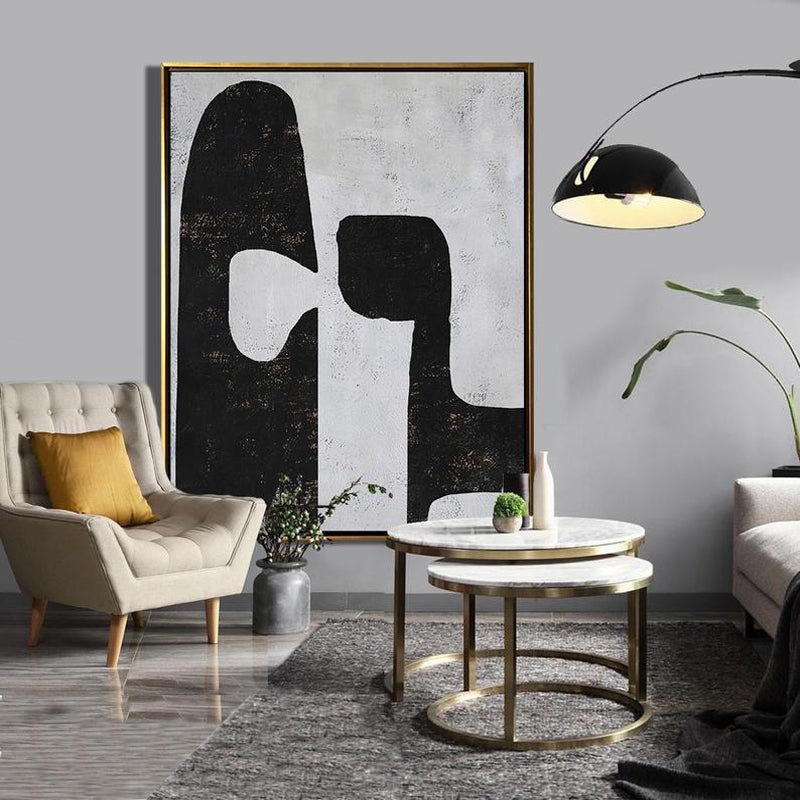 Contrast – Modern Abstract Black and White Oil Painting for Living Room