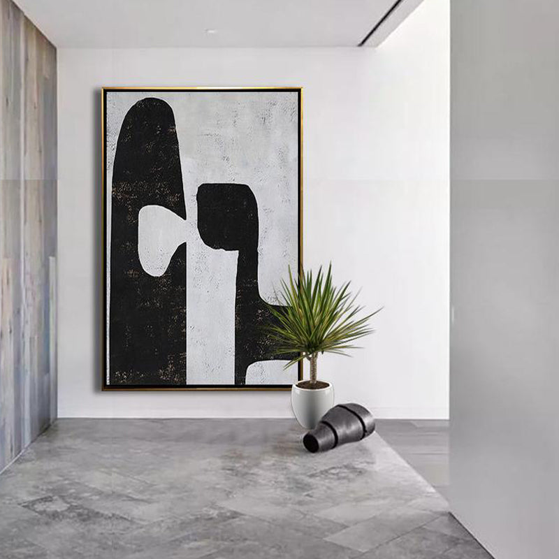 Contrast – Modern Abstract Black and White Oil Painting for Living Room
