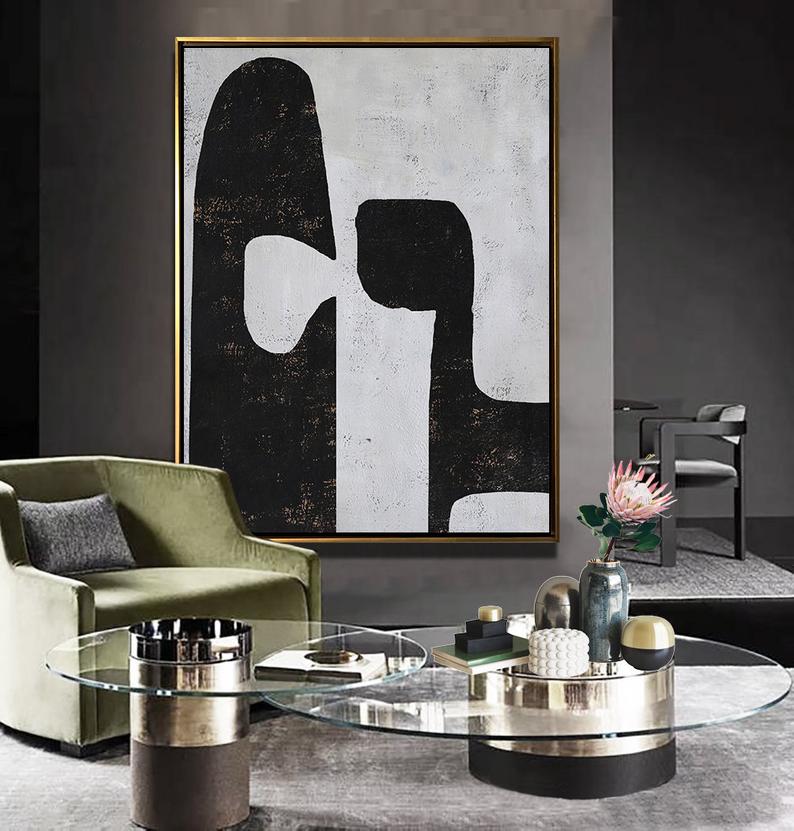 Contrast – Modern Abstract Black and White Oil Painting for Living Room
