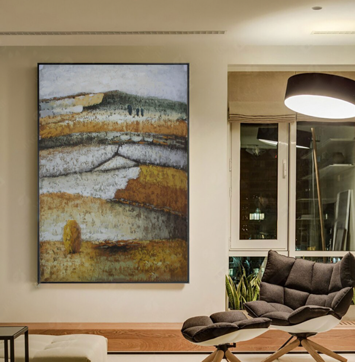 Country Life: Textured Earthy Tones Abstract Landscape Art - Modern Decor for Contemporary Homes