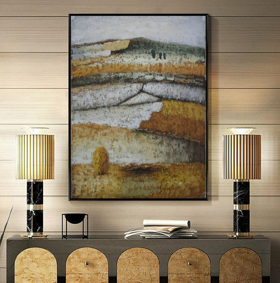 Country Life: Textured Earthy Tones Abstract Landscape Art - Modern Decor for Contemporary Homes