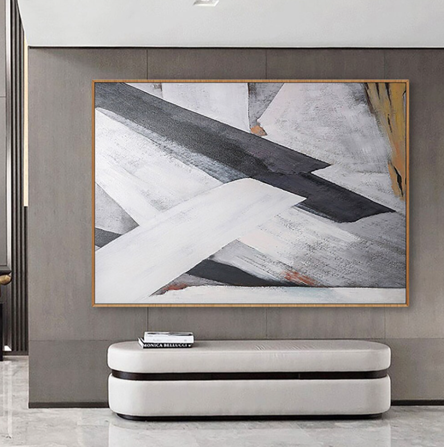 Fusion-Minimalist Abstract Geometric Wall Art - Black & White Constructivist - Inspired Canvas for Modern Home