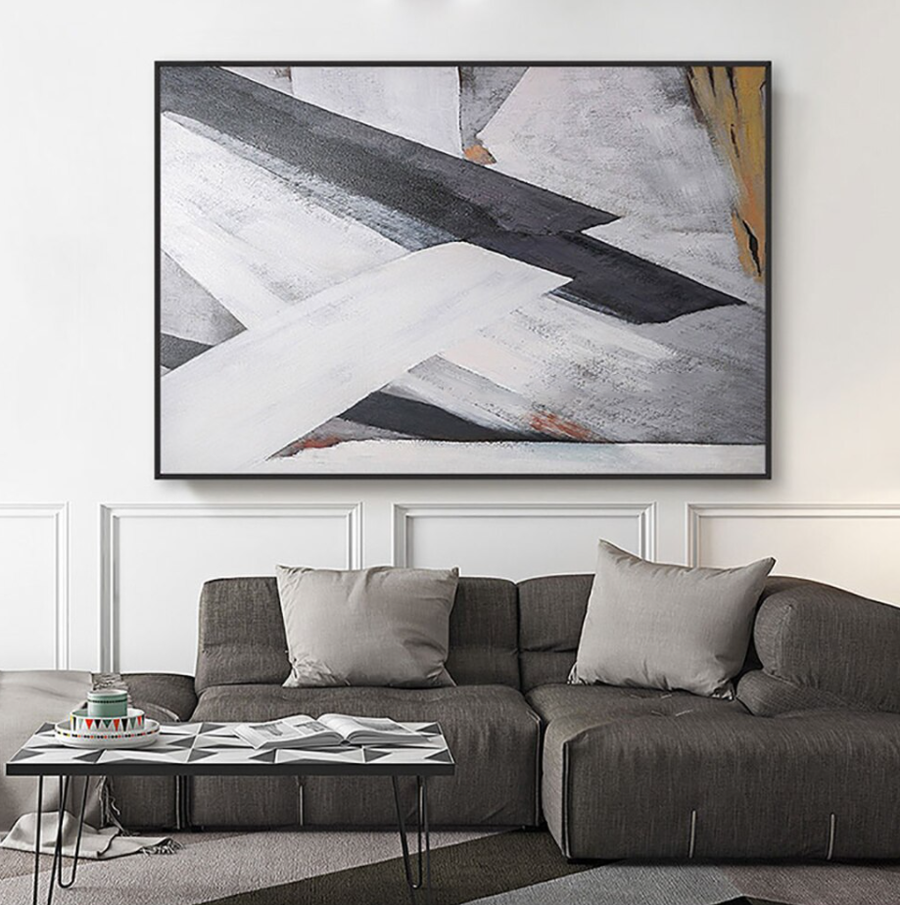 Fusion-Minimalist Abstract Geometric Wall Art - Black & White Constructivist - Inspired Canvas for Modern Home