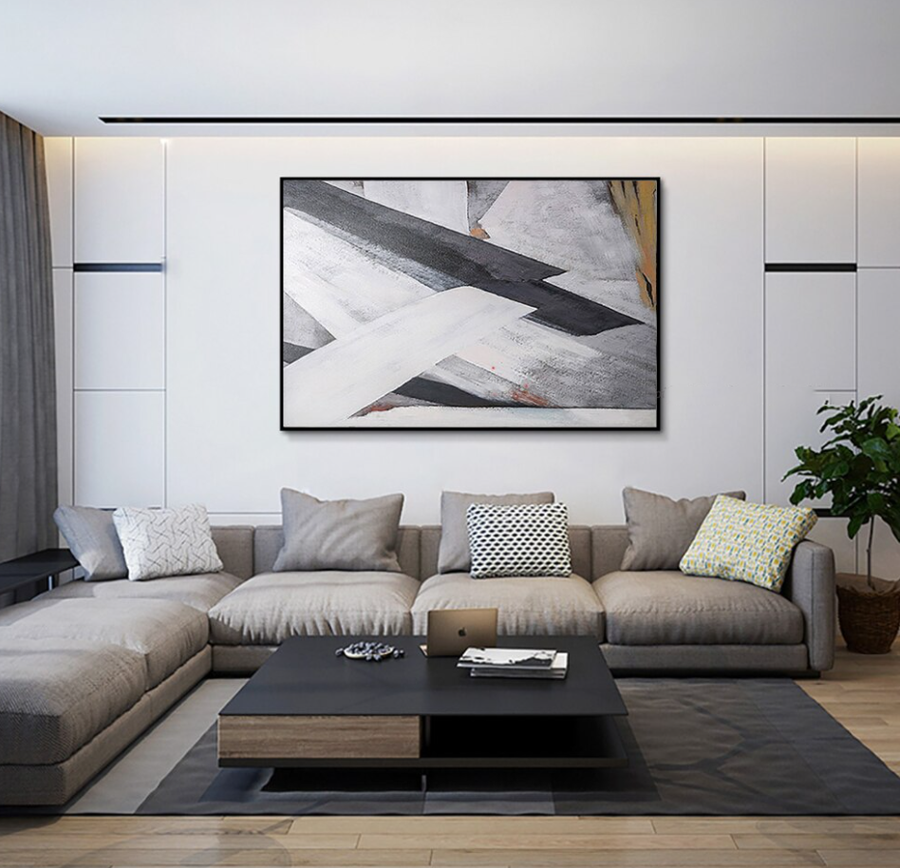 Fusion-Minimalist Abstract Geometric Wall Art - Black & White Constructivist - Inspired Canvas for Modern Home