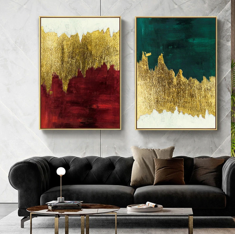 Goldtouch / Red - Luxurious Textured Abstract Painting for Modern Interiors