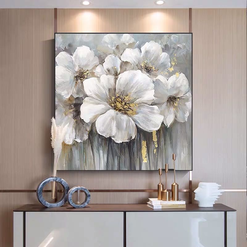 Nimbus-Modern Abstract Floral Oil Painting on Canvas for Luxury Decor