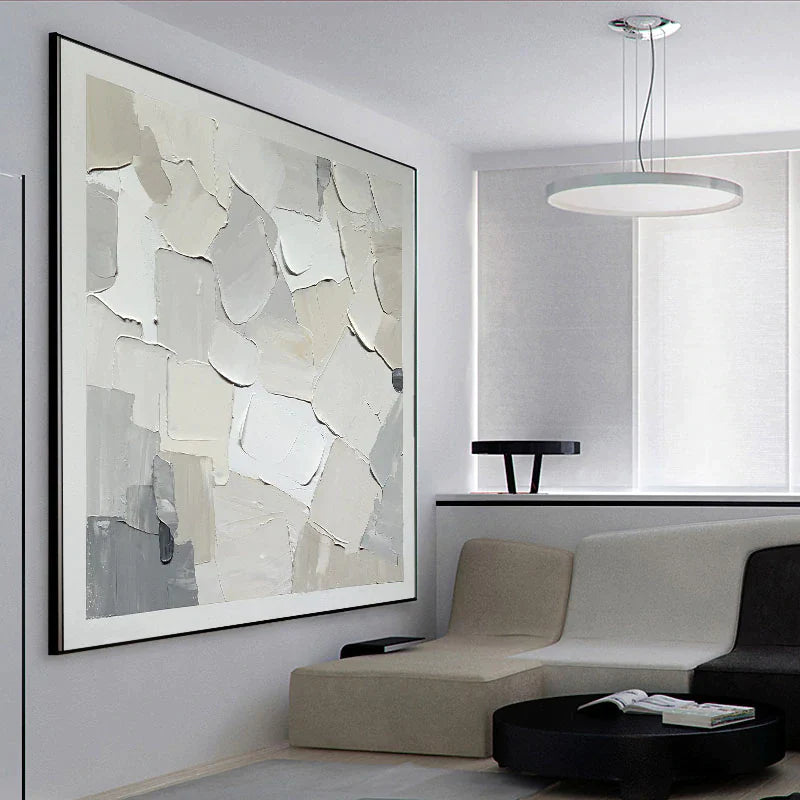 Patches of Snow-Minimalist Textured Abstract Canvas painting for Modern Home Decor