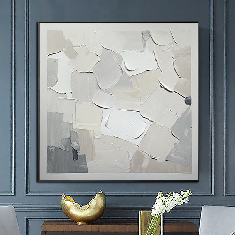 Patches of Snow-Minimalist Textured Abstract Canvas painting for Modern Home Decor