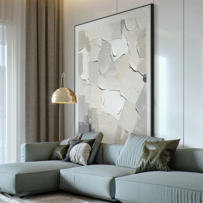 Patches of Snow-Minimalist Textured Abstract Canvas painting for Modern Home Decor