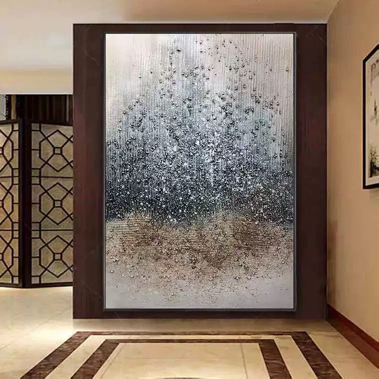 Modern Raining Textured Abstract Painting for Contemporary Home Decor