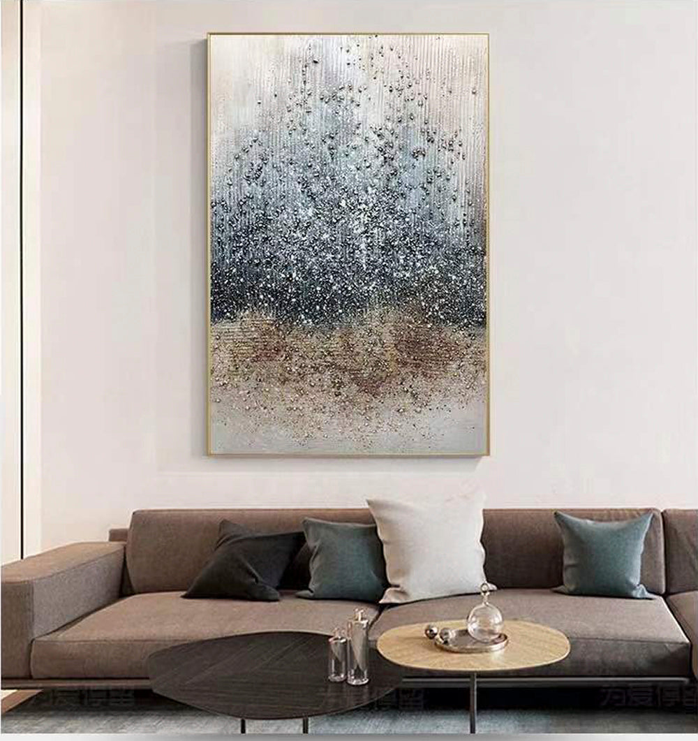 Modern Raining Textured Abstract Painting for Contemporary Home Decor