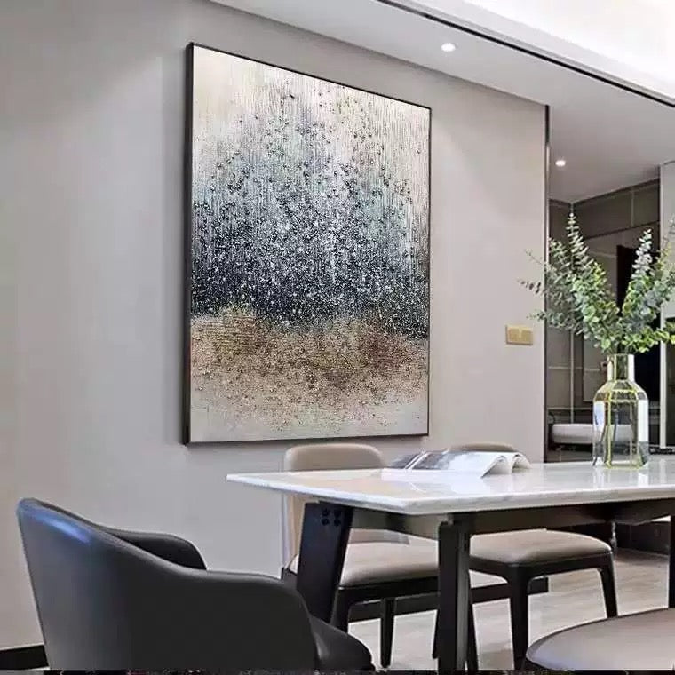Modern Raining Textured Abstract Painting for Contemporary Home Decor