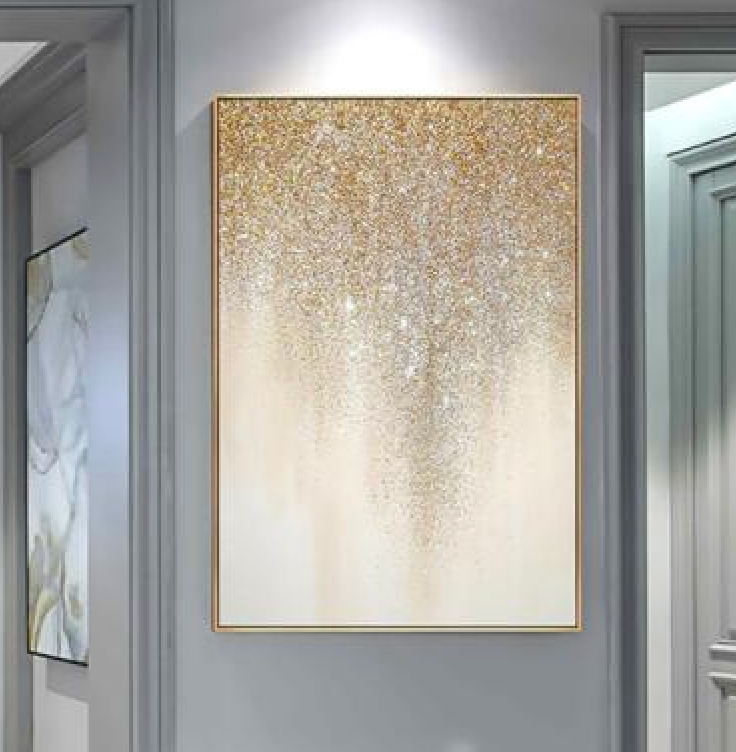 Shimmer/Gold-Golden Glitter Gradient Wall Art - Handmade Decor for Home & Office