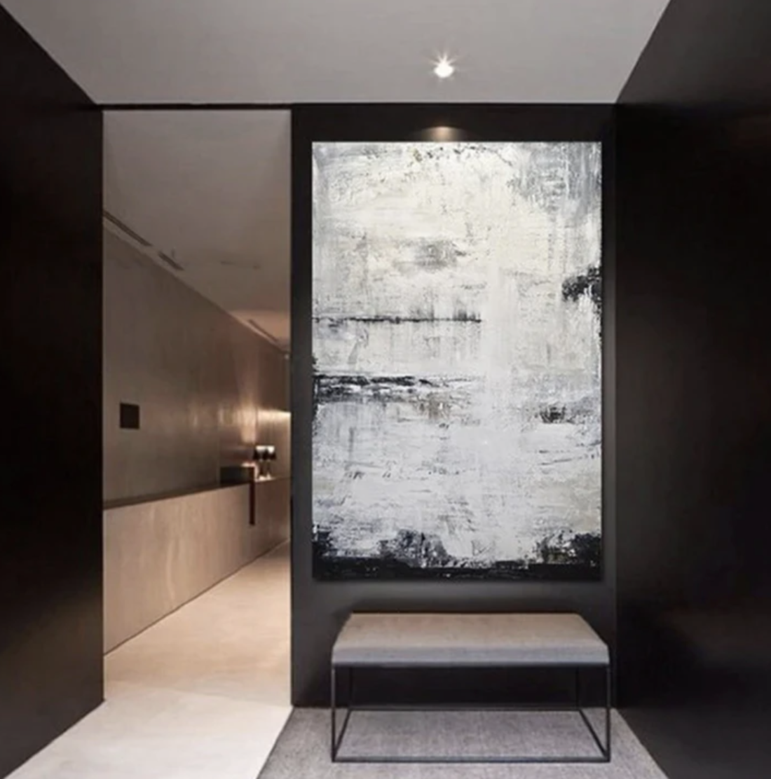 Snowy - Minimalist White and Gray Abstract Oil Painting for Modern Interiors