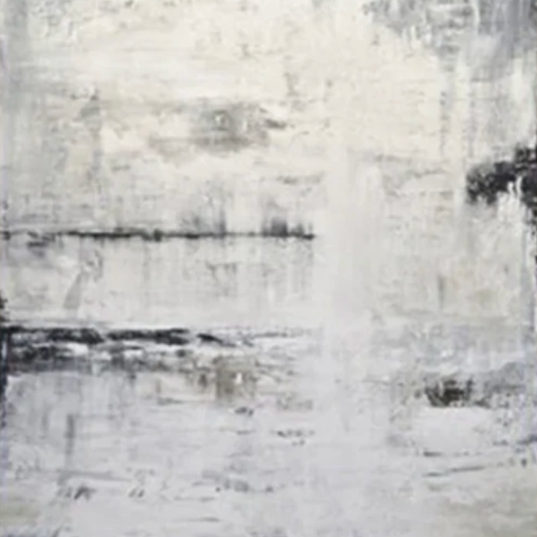 Snowy - Minimalist White and Gray Abstract Oil Painting for Modern Interiors