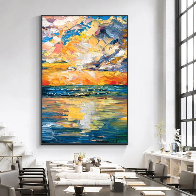 The Beauty of the Setting Sun-Abstract Seascape Oil Painting - Coastal Sunset Wall Art