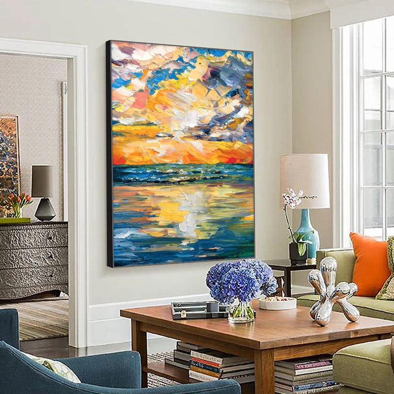 The Beauty of the Setting Sun-Abstract Seascape Oil Painting - Coastal Sunset Wall Art