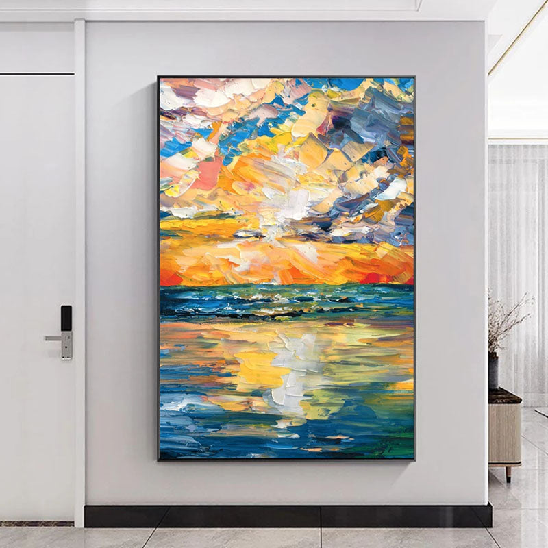 The Beauty of the Setting Sun-Abstract Seascape Oil Painting - Coastal Sunset Wall Art