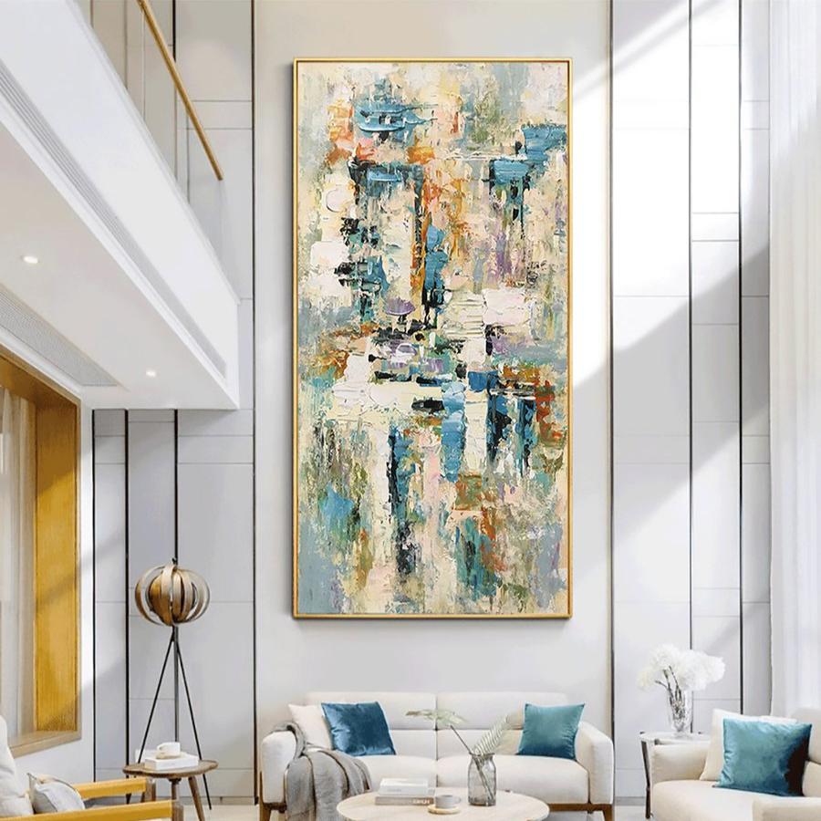 Venice-Textured Abstract Cityscape Painting | Vertical Canvas Art for Modern Interiors