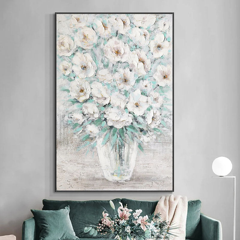 Abstract White Flower Oil Painting - Elegant Floral Art for Luxury Home Decor