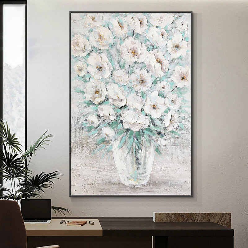 Abstract White Flower Oil Painting - Elegant Floral Art for Luxury Home Decor