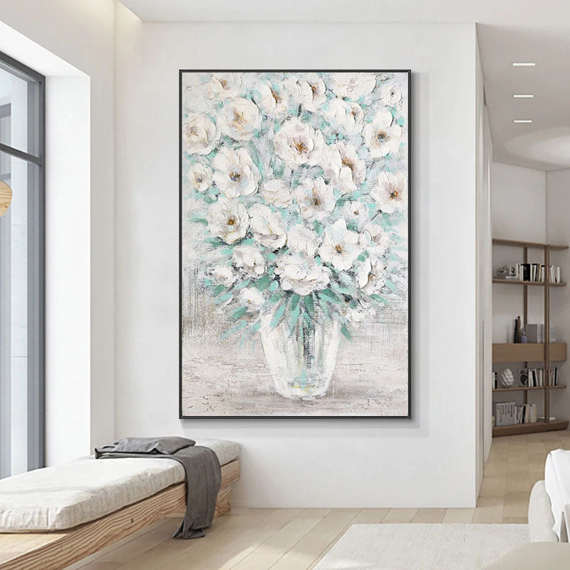 Abstract White Flower Oil Painting - Elegant Floral Art for Luxury Home Decor