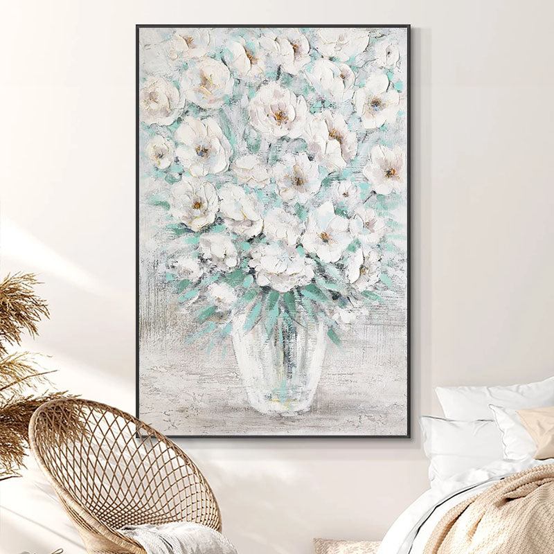 Abstract White Flower Oil Painting - Elegant Floral Art for Luxury Home Decor