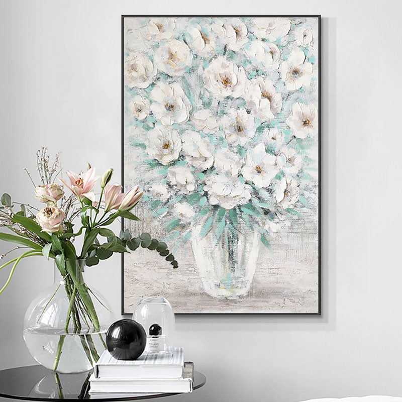 Abstract White Flower Oil Painting - Elegant Floral Art for Luxury Home Decor