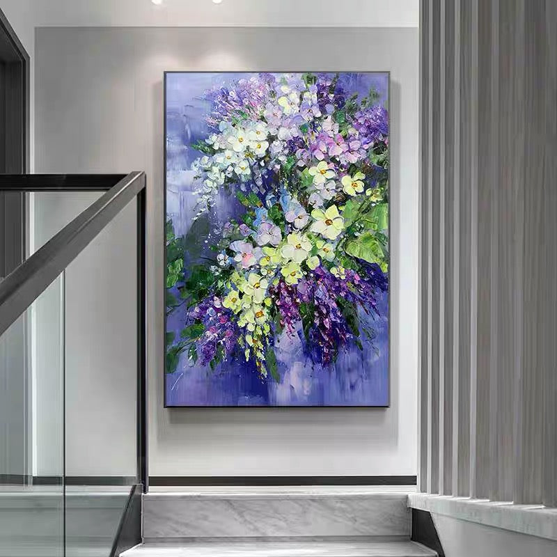 purple flower painting on canvas for modern decor