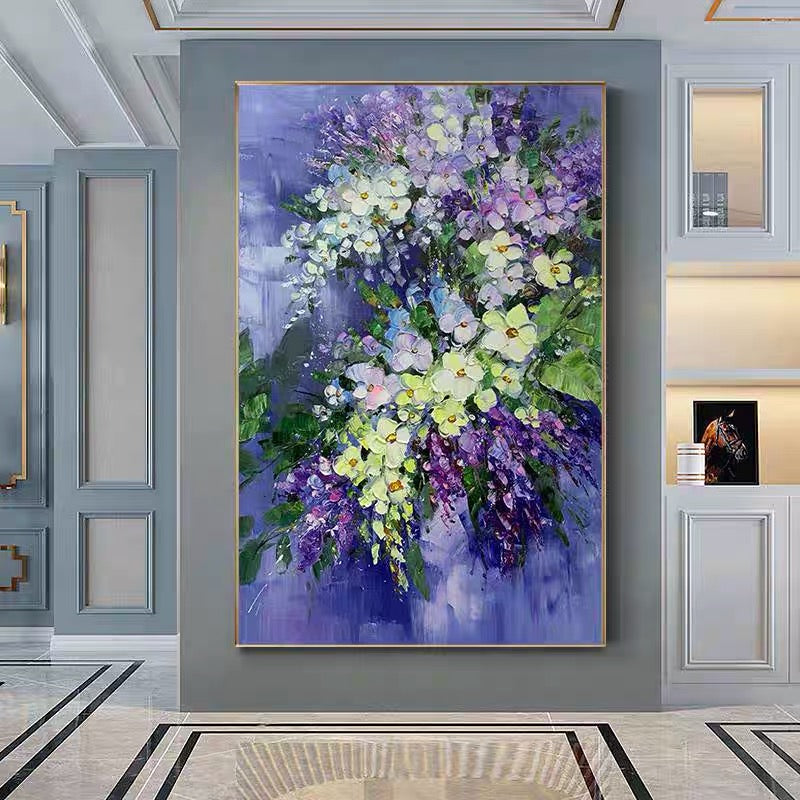 purple flower painting on canvas for modern decor