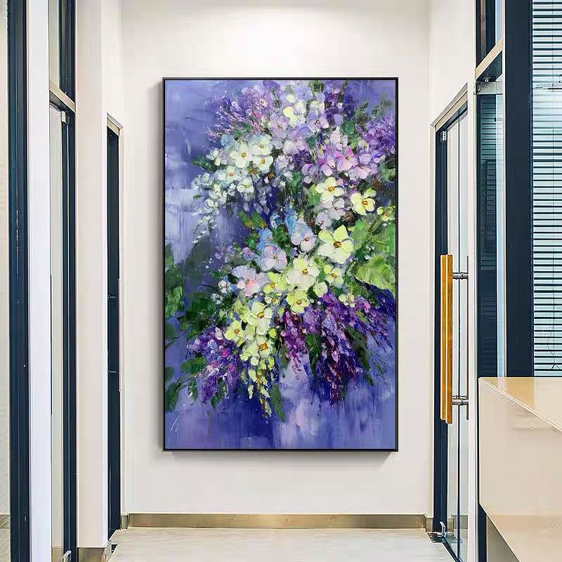 purple flower painting on canvas for modern decor