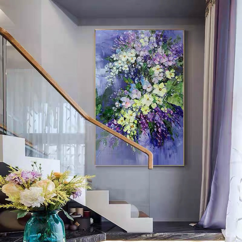 purple flower painting on canvas for modern decor