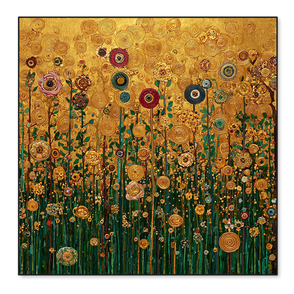 Sunlit Reverie – Hand-Painted 3D Textured Gold Floral Canvas