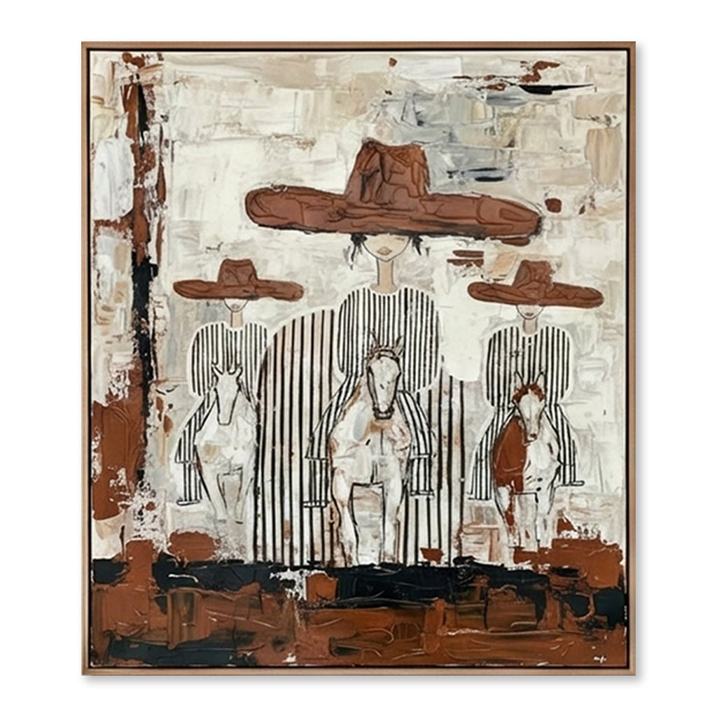 Riders of Silence – Hand-Painted 3D Abstract Horseback Figures Canvas